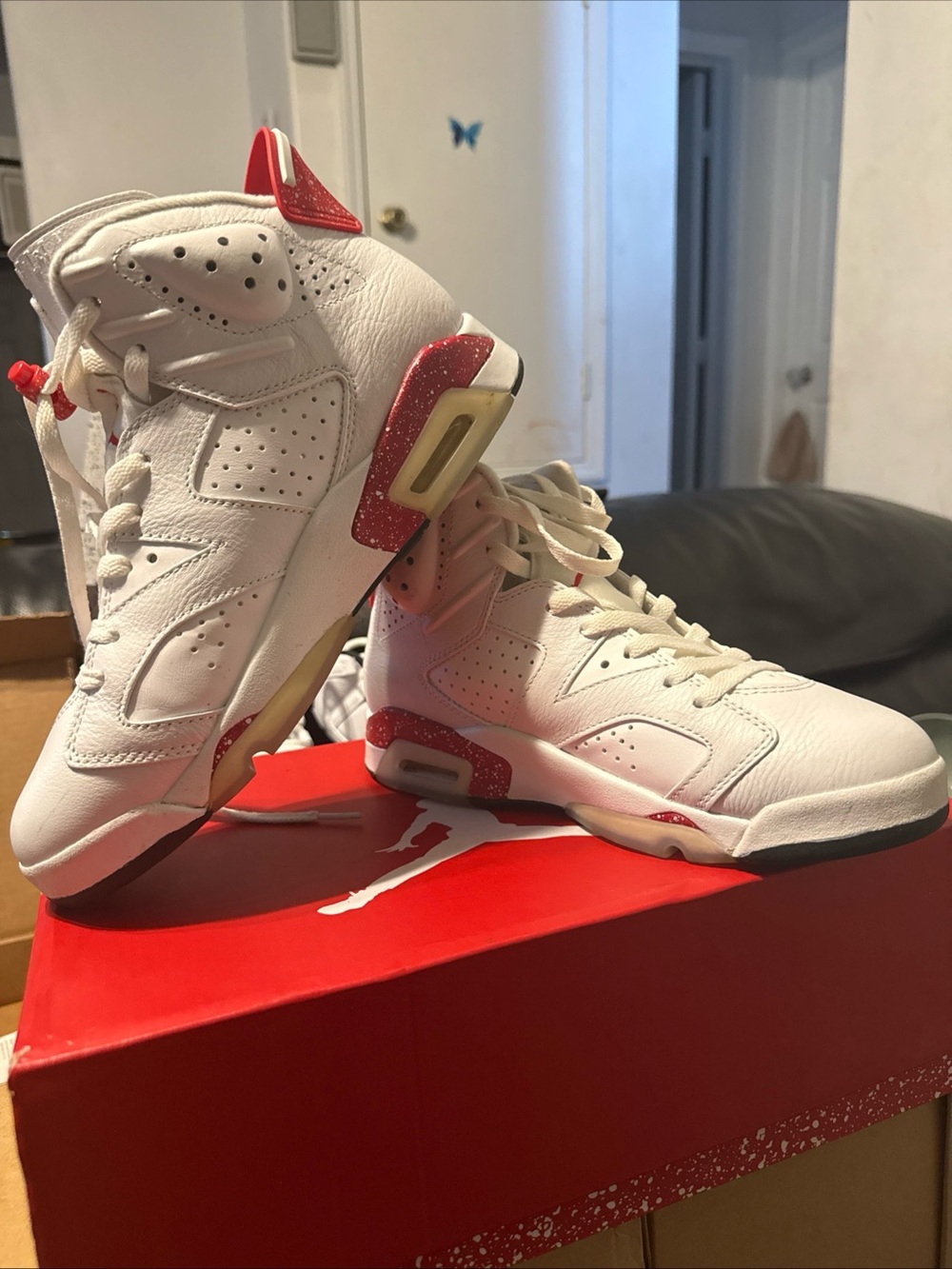 Jordan White and Red High-Top Basketball Sneakers